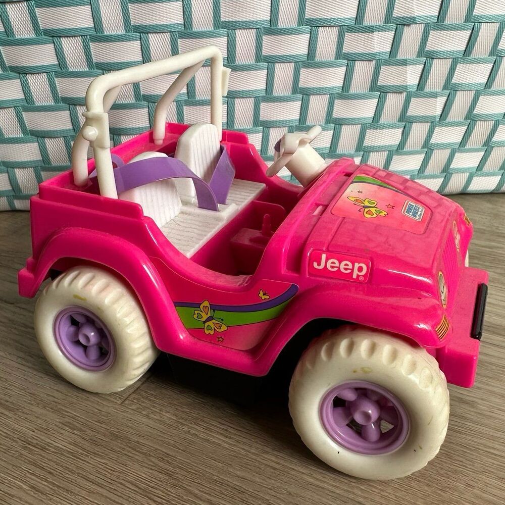 Vintage Barbie Kelly Doll Fisher Price Power Wheels Pink Jeep Wrangler Toy Car